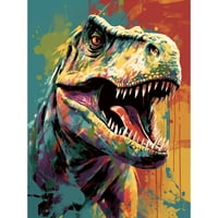 Roaring T-re. Višebojni portret dinosaurus Umran na zidnu umjetnost Print poster Početna Dekor Premium