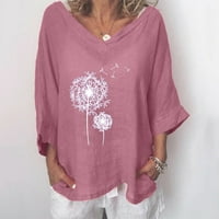 Hanas Tops Lady Women Dame V-izrez Kratki rukav tiskani vrhovi The Tee Majica Bluza Tunike Pink XL