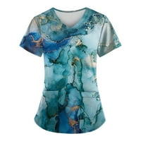 Ženski bluze Ženska modna proljeća i ljetno ulje slikanje Print V-izrez kratkih rukava s džepovima Plavi