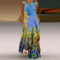 AMLBB Ljetne haljine za ženska casual slobodna tiskana cvjetna haljina na plaži V-izrez haljine bez