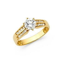 Okrugli angažman 14K žuti zlatni godišnjica Solitaire CZ prstena za mladenke bočni kamenje veličine