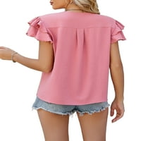 Voguele Dame majica Majica Solid Boja majica V izrez Ljetni vrhovi Dnevni odjeća Pulover Loose Tee Pink