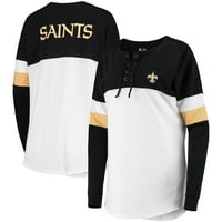 Ženska nova era crna bijela New Orleans Saints Atletska varsity majica s dugim rukavima