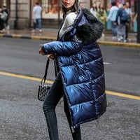 Ženska zimska topla kapuljača gusta jakna dugačak kaput, plavi