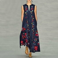 RBAOFUJIE SUN DRESSES Žene žene plus veličina Vintage Dnevni casual bez rukava od tiskanog cvjetnog