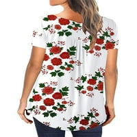 Žene cvjetne tunike vrhovi ljetne majice kratkih rukava za bluzu gumba