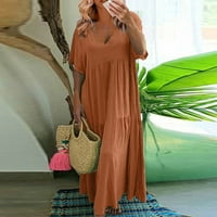 Ljetne haljine za žene kratki rukav A-line Dužina gležnja Ležerne V-izrezom Čvrsta haljina narandžasta