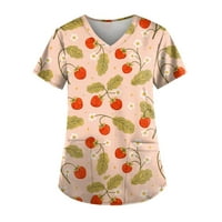 Ženski bluze Ženski ispis kratkih rukava V-izrez vrhovi ploda Print Radni džep bluza crveni XL