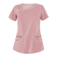 V-izrez za slobodno vrijeme Bluze čvrsti vrhovi kratki rukav ljeto za žene ružičasto l