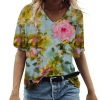 Ženski ljetni vrhovi casual ženske plus veličine Scenic Cvijeće tiskanje V-izrez T-majice