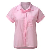 IOPQO majice za žene Ženske labave gumbe Duga košulja Pamuk Ladies Casual Tops Bluza Majica Ženske košulje