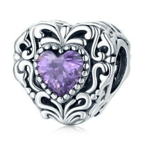 Sterling srebrni vintage ljubičasti kamen srčani šarm za žene Pandora šarm narukvica i ogrlice