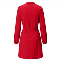 Ljetna haljina s rukavima Ženska vintage maturalna haljina dugih rukava Solid Boja rever V izrez Elegantna