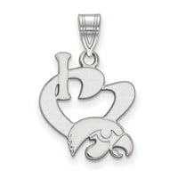 Čvrsto srebrni srebrni univerzitet u Iowi Veliki I Love Logo Privjesak šarm