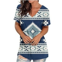 Aztec bluze za žene tiskane ljeto Loose Fit košulje Vintage V izlazak iz kratkih rukava Comfy Tunic