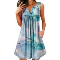 Haljina od Caveitl za žene, ženska modna ležerna ljetna kratka rukava sa ramena Ispis Okrugli izrez
