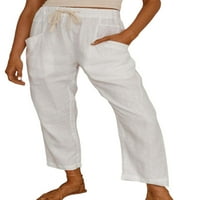 Uerlsty ljetne žene dame pamučne posteljine crtaju niz hlače povremene elastične strugove pantalone