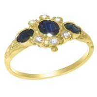 Britanci napravili 18k žuti zlatni prsten sa prirodnim prstenom za angažman safir i dijamantne žene