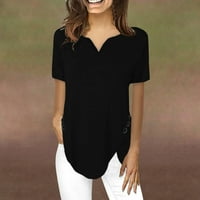 Ženski vrhovi ženske modne casual majice kratkih rukava V izrez dukserice bluza crna xxxxl