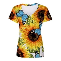 Žene Ljeto TOP Ležerne prilike V izrez Labavi kratki rukav suncokret cvjetni ispis majica