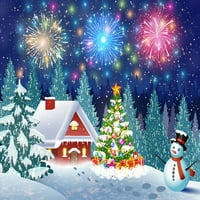 Hellodecor poliester tkanina 7x5ft Božićna pozadina za fotografiju Blue Sky Glitter pozadine za sliku Snjegović crtani šumski pozadina djece