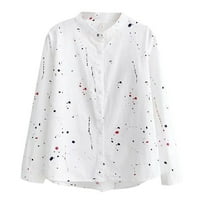 Yuehao Women Modni dugi rukav gumb za ispis korejske košulje casual labava bluza Žene majice bijela
