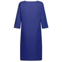 Dianli Womens Pamučni posteljina kratki rukav plus veličina haljina od pune boje labave fit midi casual