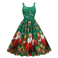 Ženska modna print Božić Casual Slim Halter Velika ljuljačka haljina zelena m
