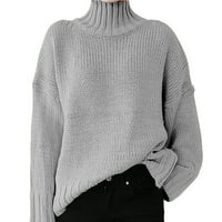 Anuirheih pletene džempere za žene labavi fit modni čvrsti pulover s dugim rukavima, ležerni džemper