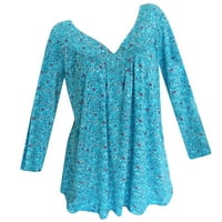 Ylioge Womens Plus Veličina Modni casual Solid Color Tisak V-izrez kratki rukav Ruched bluza tunika