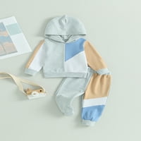 Jaweiwi novorođenčad jesen odijelo 2T 3T Kontrastna boja dukserice dukserice dukseri dugačke hlače postavljene