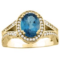 10k žuto zlato prirodno london plavi topaz split ring ovalni 8x dijamant akcent, veličina 5.5