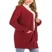Žene otvoreni prednji dugi rukav Chunky Knit Cardigan džemperi sa džepovima labavi kaput od kaputa za