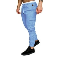 Wendunide muške hlače Muške čvrste boje alata s više džepa casual pantalone pantalone hlače svijetlo