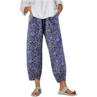 Jsaierl Womens Plus size Pamučne posteljine hlače Ljeto Visoko struk Ležerne prilike Flowsty Closety