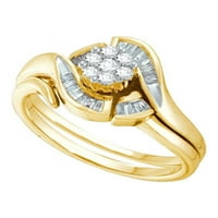 14KT Žuti zlatni okrugli dijamantni klaster Bridal Wedding prsten set CTTW