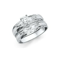 Jewels 14k Bijelo zlato Žensko kubični cirkonijski CZ Vjenčani opseg i angažman mladenkini prsten Dvije