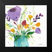 Zlatni, Sheila Crni moderni uokvireni muzej umjetnički print pod nazivom - Teal Vase sa svijetlim cvjetovima