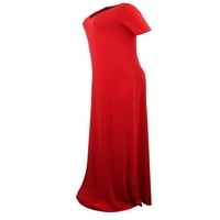 Žene Ljeto Plaža Haljina Ležerna ravnica Maxi haljina V rect kratka rukava majica haljina crvena xs