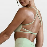 Qcmgmg Sports Bras za žene Solid Comfort Workout Fitness Cami Criss Cross Yoga Bra Mint Green L