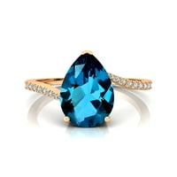 Prilagođeni prsten, čvrsti zlatni halo prsten, angažman London Blue Topaz dijamantni prsten, rođendanski