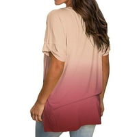 Ženski ljetni gradijentni kratki rukav Ležeran na V-izrez V-izrez Top Dame Modna labava duga majica
