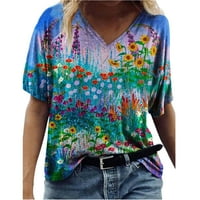 Žene Top Tee Butterfly Ispiši Trendi kratkih rukava V okshirts Casual Comfy Tunic Bluzes Slatka košulja