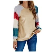 Fjofpr Ženo vježbanje s dugim rukavima za žene Boja podudaranje patchwork crewneck vrhovi dno kafeta labava bluza s pulover