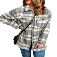 Asyoly ženska flannela plairana majica jakna dugih rukava revel gumb niz jaknu za spavanje, prevelizirani