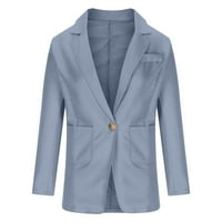 Tawop Womens Blazers Fashion Women Džepni kaput jakna od čvrstog rukava gornji odjeća svijetlo plava