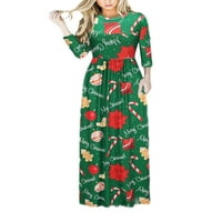 Abtel Dame duga haljina Santa Print Maxi haljine Ruched Women Baggy Party Style J 3XL