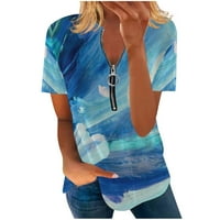 StMixi majice za žene kratki rukav V-izrez suncokret za ispis ljetni osnovni vrhovi labavi fit prozračni