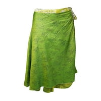 Omotajte dugu suknju, zelena tiskana Silk Sari Frap suknja, suknja za plažu, boemska suknja, jedna veličina