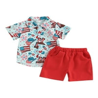 TODDLER Dječja dječaka odjeća 4. jula odijela ljetna gumba s kratkim rukavima dolje majica Boines Shars